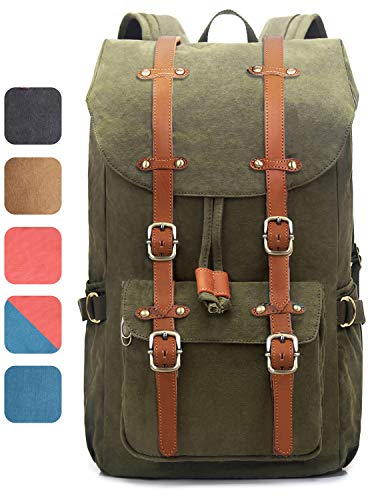 Le grand sac à dos cuir et toile vert et marron Evervanz avec emplacement laptop pour un style trendy
