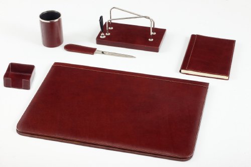 sous-main en cuir pour bureau de couleur rouge en cuir italien Maruse et parure de bureau